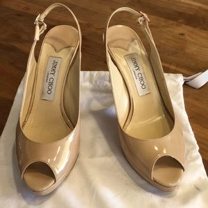 Jimmy Choo Nova Patent Leather Peep Toe Slingback